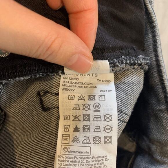 Allsaints Jeans Womens 24 Gray Denim Miller Push Up Super Skinny Stretch Raw Hem - Picture 12 of 16